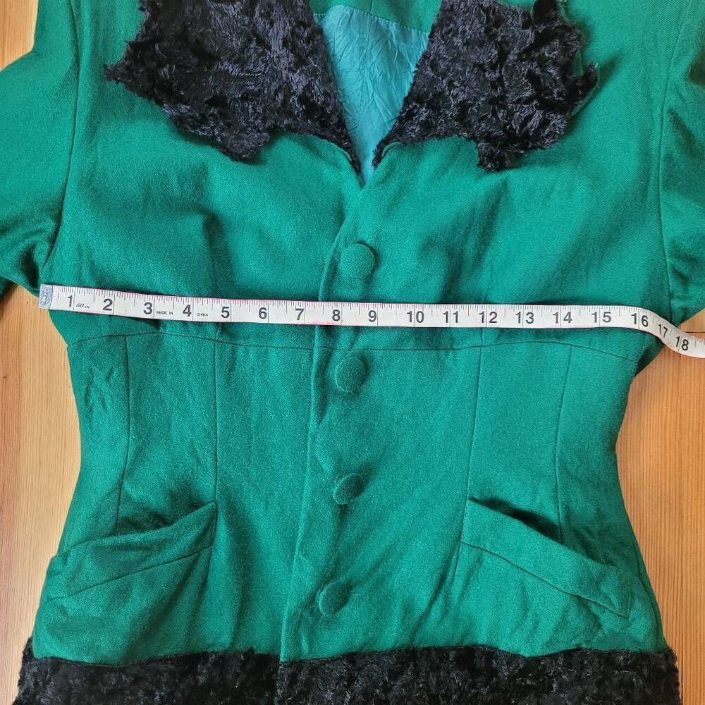 Vintage Emmanuelle Khanh Paris forest‎ green suit with faux fur trim glam - Picture 13 of 16